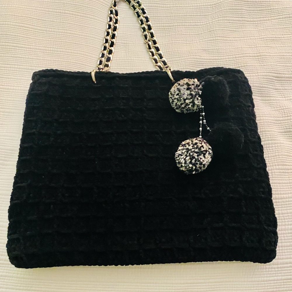 Crochet Black Velvet Shoulder Bag